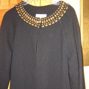 JONES NEW YORK COAT SWEATER ~Black with Brass Tone Accents at Collar ~ Size: XL